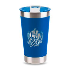 COPOS GRAVAÇÃO A LASER GRAVAÇÃO FRONTAL COPOS TÉRMICOS MODELO COM ABRIDOR 470ML LINHA PREMIUM - Azul com tampa azul / 1un.