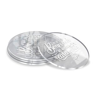 PORTA COPOS E CANECAS ACRÍLICO 2MM IMPRESSÃO LASER - Acrílico transparente / 1un.