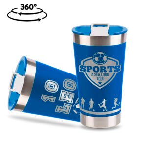 COPOS GRAVAÇÃO A LASER GRAVAÇÃO 360 COPOS TÉRMICOS MODELO COM ABRIDOR 470ML LINHA PREMIUM - Azul com tampa azul / 1un.