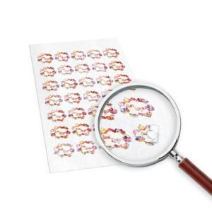 ETIQUETAS CORTE ESPECIAL BOPP BRANCO COM LAM HOLOGRÁFICA 45X51MM - 50un.
