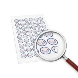 ETIQUETAS PADRÃO REDONDO BOPP BRANCO COM LAM HOLOGRÁFICA 43X43MM - 70un.