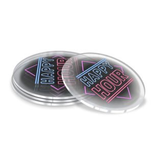PORTA COPOS E CANECAS ACRÍLICO 2MM IMPRESSÃO UV - Acrílico transparente / 1un.