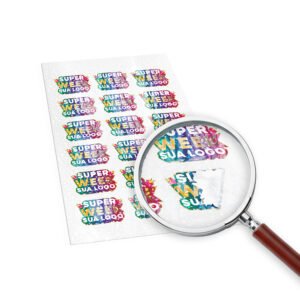 ETIQUETAS CORTE ESPECIAL BOPP BRANCO COM LAM HOLOGRÁFICA 91X102MM - 240un.