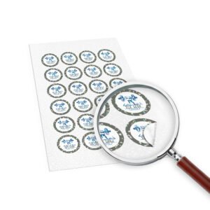 ETIQUETAS PADRÃO REDONDO BOPP BRANCO COM LAM HOLOGRÁFICA 63X63MM - 28un.