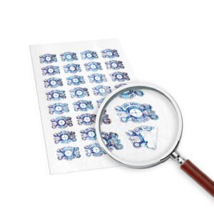 ETIQUETAS CORTE ESPECIAL BOPP BRANCO COM LAM HOLOGRÁFICA 91X51MM - 250un.